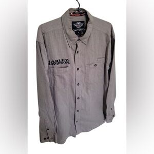Harley-Davidson® Men's Grey Herringbone Woven Shirt XL